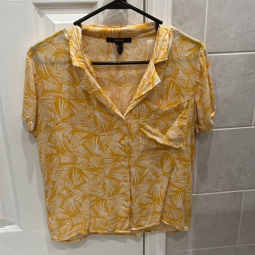Yellow and white button-down flannel
